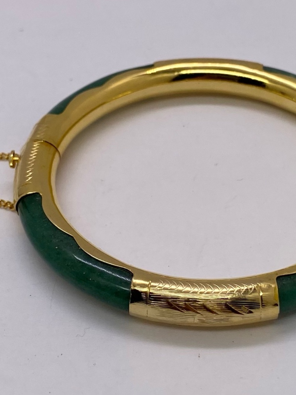 Gold and Green Stone Bangle Bracelet - Elegant Women's Jewelry